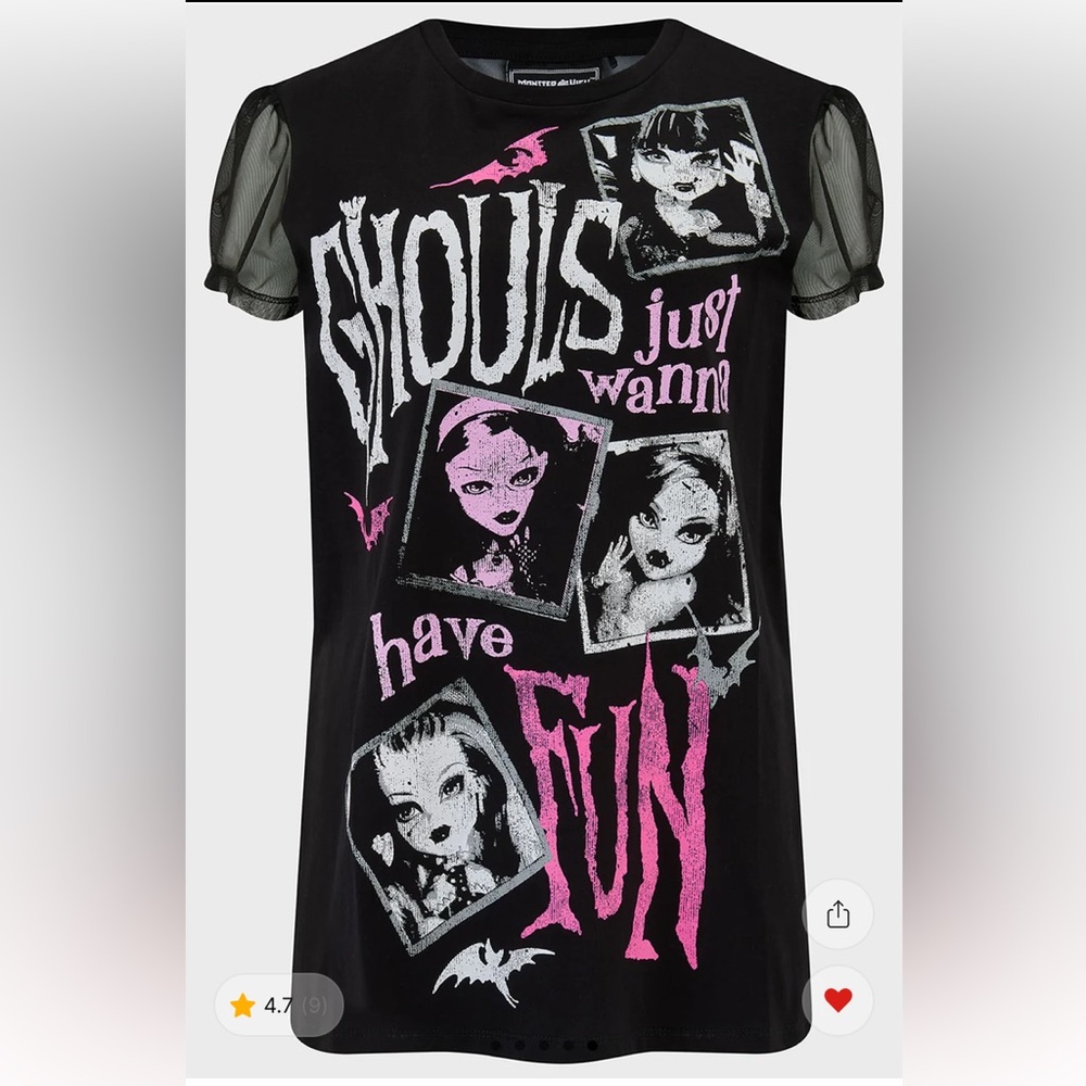 🏷️BNWT Killstar x Monster High Black & Pink Tunic w/Sheer Back~Puff Sleeve